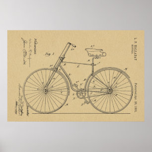 1891自転車特許美術スケッチプリント ポスター