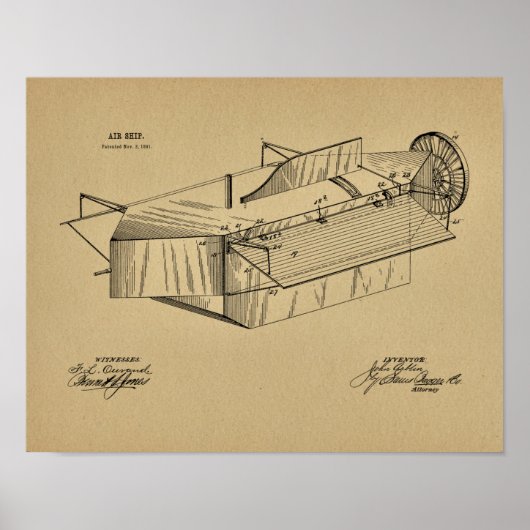 1891飛行船飛行機特許スケッチプリント ポスター (正面)