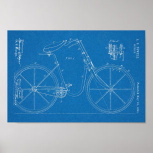1891 Bicycle Patent Art Drawing Print ポスター