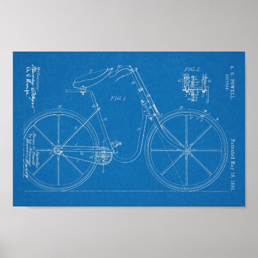 1891 Bicycle Patent Art Drawing Print ポスター (正面)