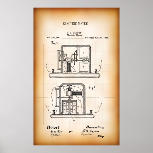 1891 PATENT for FIRST ELECTRICITY METER ポスター (正面)