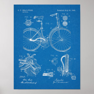 1892チェーンレス自転車特許スケッチプリント ポスター
