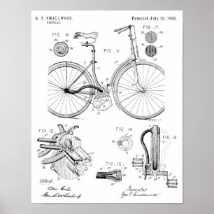 1892チェーンレス自転車特許スケッチプリント ポスター