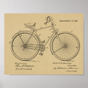 1892ヴィンテージ自転車デザイン特許プリント ポスター