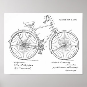 1892ヴィンテージ自転車特許プリント ポスター