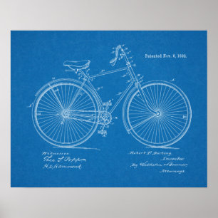 1892ヴィンテージ自転車特許青写真アートプリント ポスター