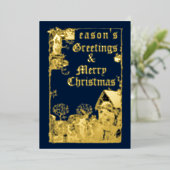 1892年ビクトリアンのクリスマス出生&天使 箔シーズンカード (立ち正面)