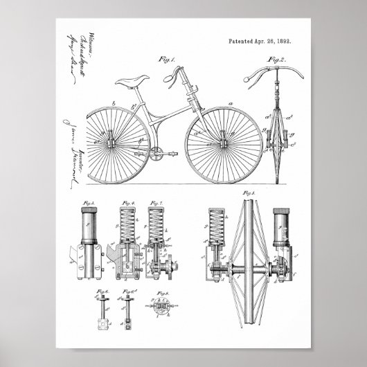 1892自転車休止デザイン特許プリント ポスター (正面)