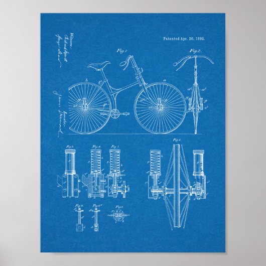 1892 Bicycle Suspension Design Patent Art Print ポスター (正面)