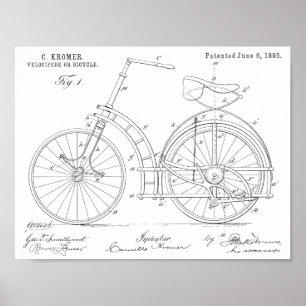 1893チェーンレス自転車特許スケッチプリント ポスター