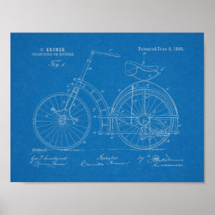 1893チェーンレス自転車特許スケッチプリント ポスター