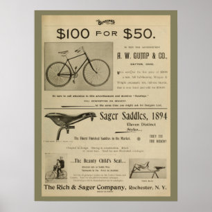 1893ヴィンテージガンプ自転車誌アドアートポスター ポスター