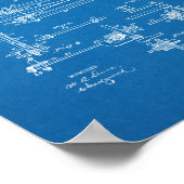 1893ヴィンテージ自転車ギア特許プリント青写真 ポスター (角)