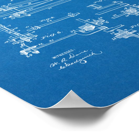 1893ヴィンテージ自転車ギア特許プリント青写真 ポスター (角)