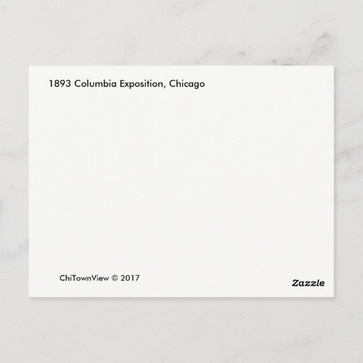 1893年コロンビア博覧会の鳥瞰図 ポストカード (裏面)