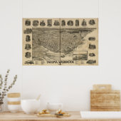 1893年タコマWAバードアイビューパノラママップ ポスター (キッチン)