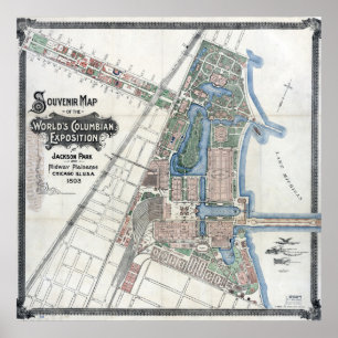 1893年世界のアメリカ博覧会の地図、シカゴ、ILの ポスター