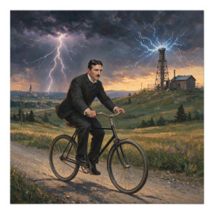 1893年頃のラボへ自転車で向かうニコラ・テスラ フォトプリント           