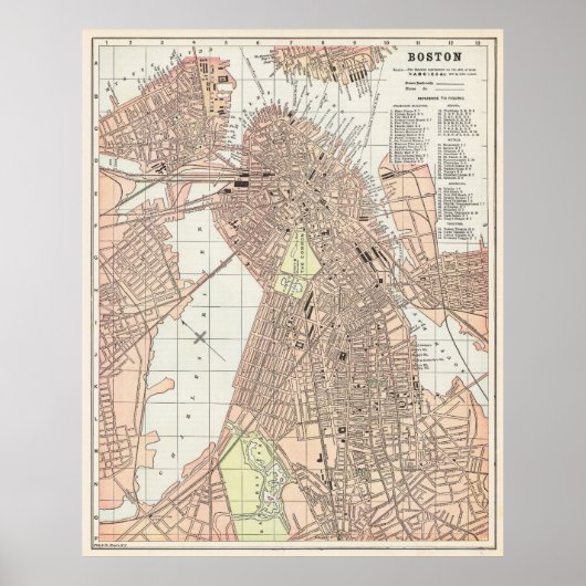 1893年 ボストン 古地図 ポスター (正面)