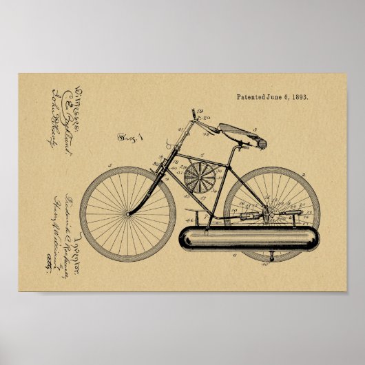 1893航空推進自転車デザイン特許プリント ポスター (正面)
