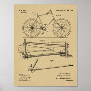 1894チェーンレス自転車デザイン特許プリント ポスター