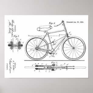 1894レバー推進自転車特許プリント ポスター
