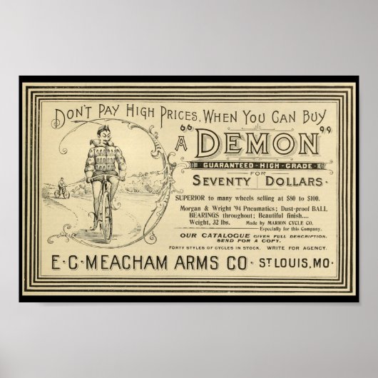 1894ヴィンテージデーモンサイクリックスアドアートプリント ポスター (正面)