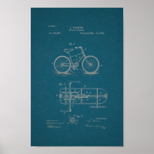 1894ヴィンテージ自転車ギア特許プリント青写真 ポスター (正面)