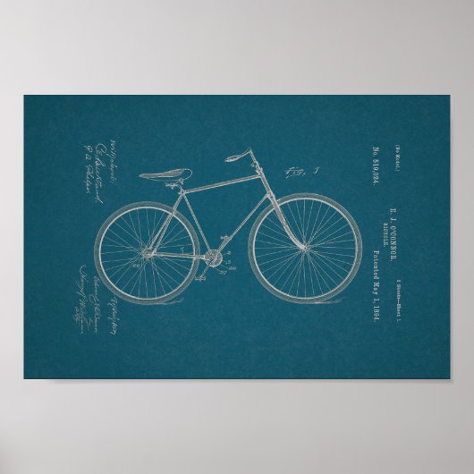 1894ヴィンテージ自転車特許プリント青写真 ポスター (正面)