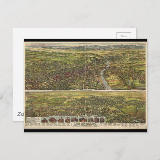 1894年のロサンゼルス・カリフォルニアの鳥瞰図 ポストカード (正面/裏面)