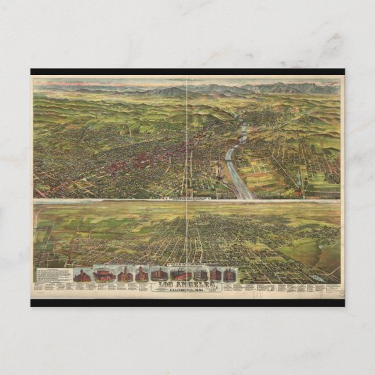 1894年のロサンゼルス・カリフォルニアの鳥瞰図 ポストカード (正面)