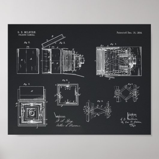 1894折りたたみカメラ特許アートスケッチプリント ポスター (正面)