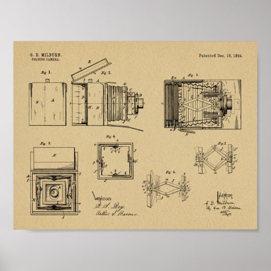 1894折りたたみカメラ特許アートスケッチプリント ポスター (正面)