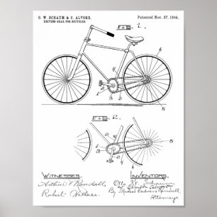 1894楕円のギアの自転車のデザインパテントのプリント ポスター