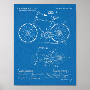 1894楕円ギア自転車デザイン特許プリント ポスター