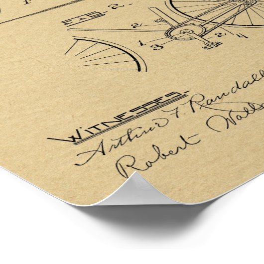 1894楕円ギア自転車デザイン特許プリント ポスター (角)