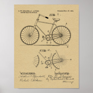 1894楕円ギア自転車デザイン特許プリント ポスター