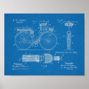 1894軍隊自転車特許スケッチプリント ポスター