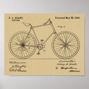1894鎖のないシャフトドライブの自転車のパテントのプリント ポスター