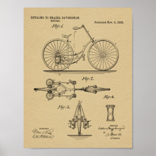 1895チェーンレス自転車デザイン特許プリント ポスター