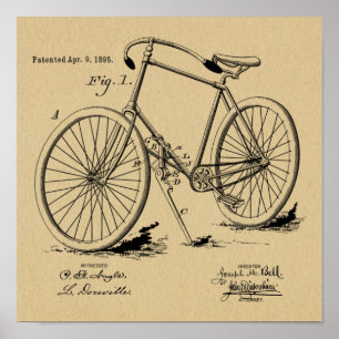 1895ヴィンテージ自転車デザイン特許芸術プリント ポスター