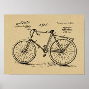 1895ヴィンテージ自転車デザイン特許芸術プリント ポスター
