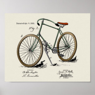 1895ヴィンテージ自転車特許カラーアートプリント ポスター