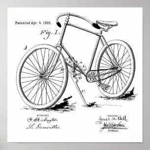1895ヴィンテージ自転車特許プリント ポスター