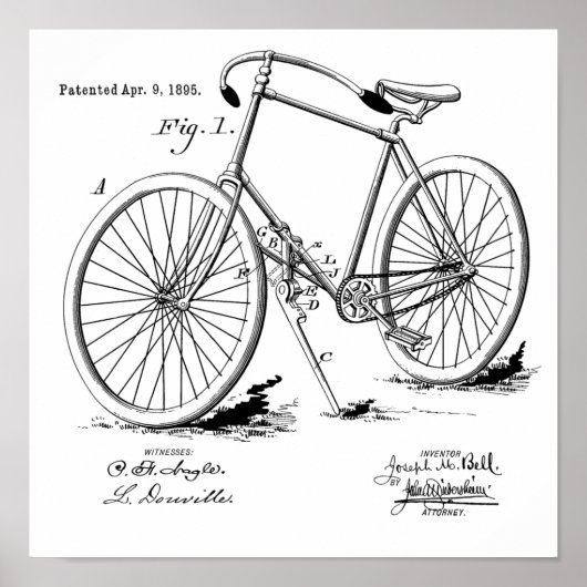 1895ヴィンテージ自転車特許プリント ポスター (正面)
