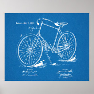 1895ヴィンテージ自転車特許青写真アートプリント ポスター