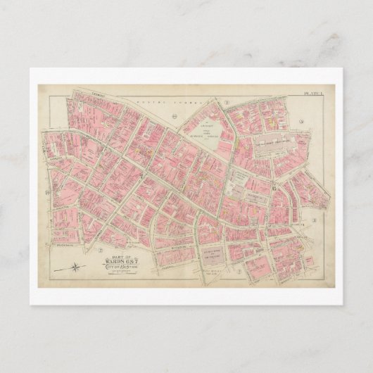 1895年ボストン市街の古地図 ポストカード (正面)