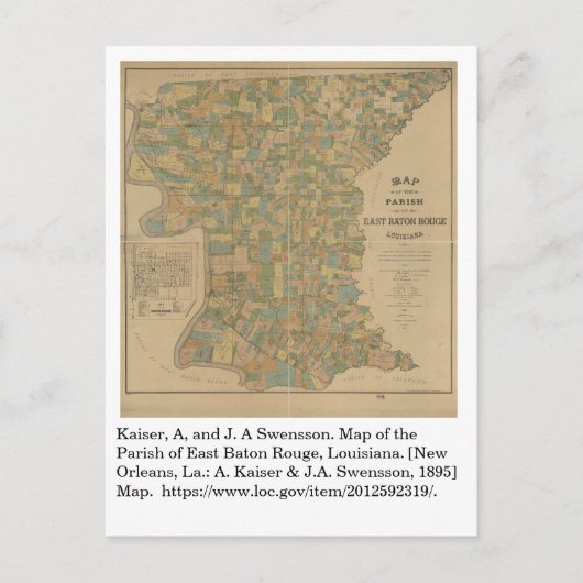 1895年ラ・イースト・バトンルージュ地方の地図 ポストカード (正面)