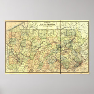 1895 Antique Rail Map of Pennsylvania ポスター