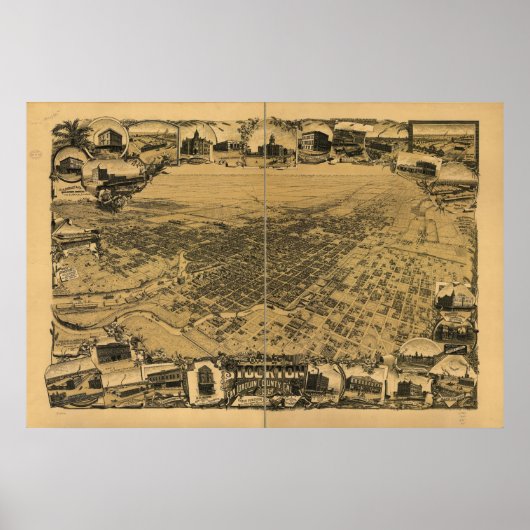 1895 Stocton, CA Bird's-eye viewパノラママップ ポスター (正面)